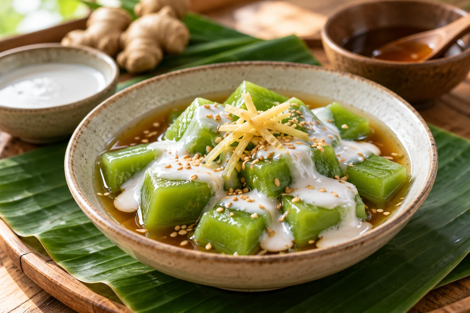 Bánh đúc ngọt lá dứa phiên bản minh họa