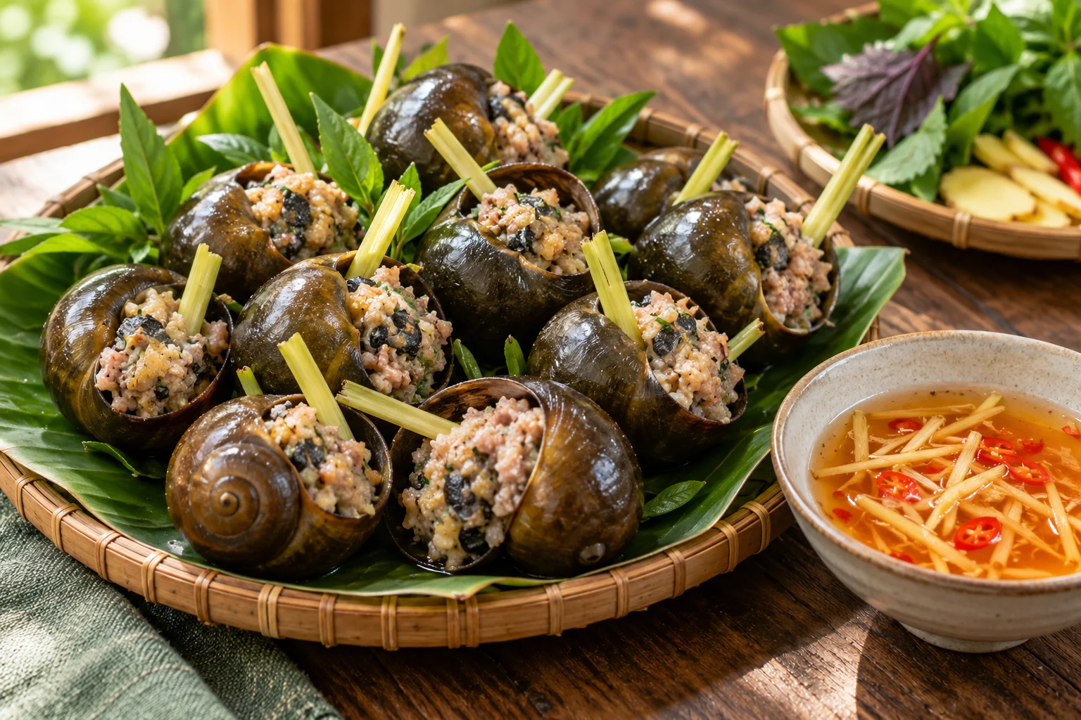 Gợi ý dọn ốc bươu nhồi thịt hấp sả