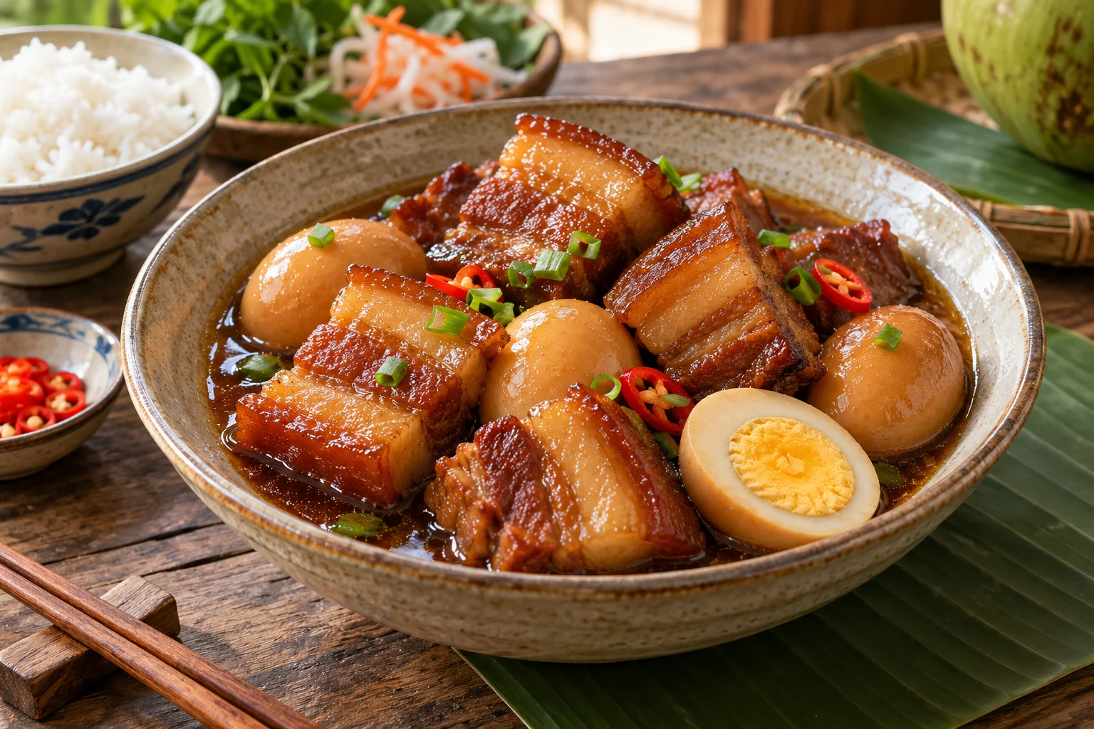 Thịt kho trứng nước dừa phiên bản minh họa